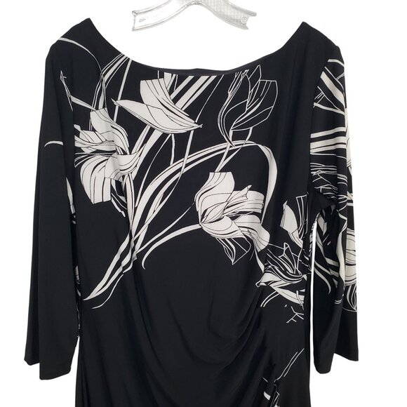 Anne Klein 16 Dress Floral Side Ruched Sheath Stretch Jersey Knee Length Elegant - Picture 4 of 12